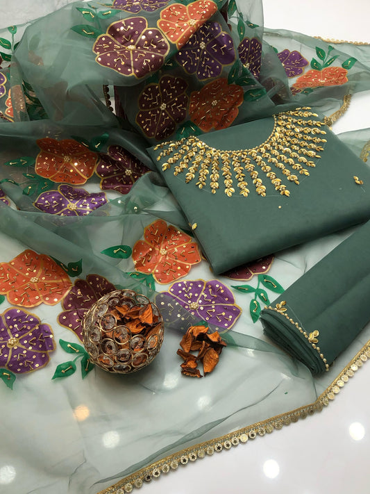Glorious Organza Shirt with Oil Paint Dupatta 2Pcs Dress