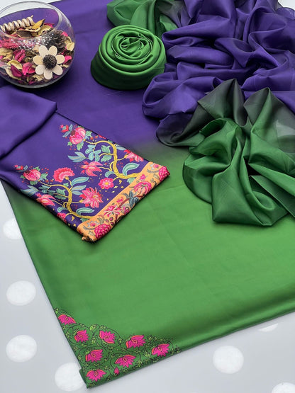 Graceful Shamoze Silk Shirt Trouser With Silk Dupatta 3Pcs Dress