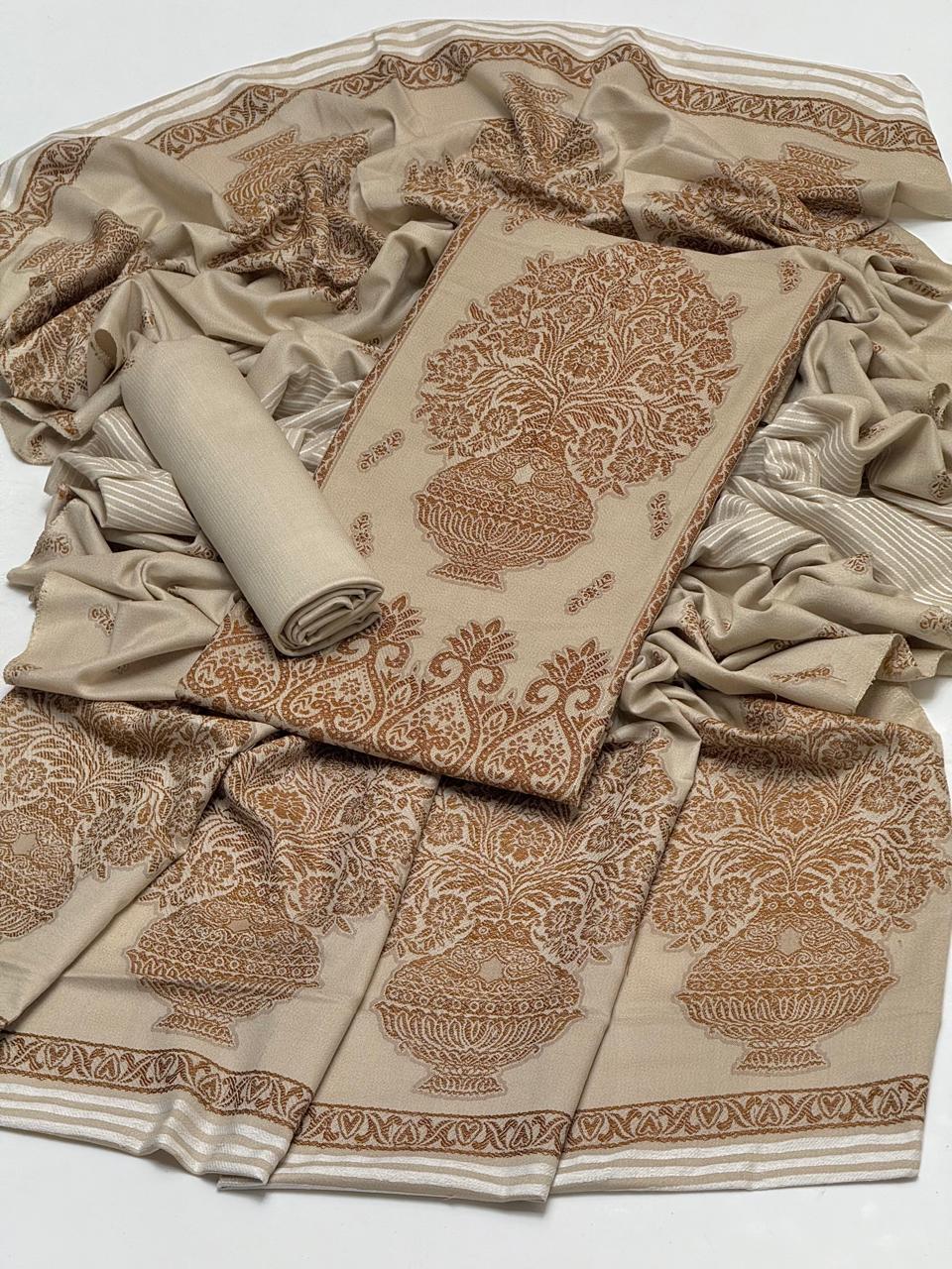 Dhanak Jacquard with Jacquard Shawl 3Pcs dress