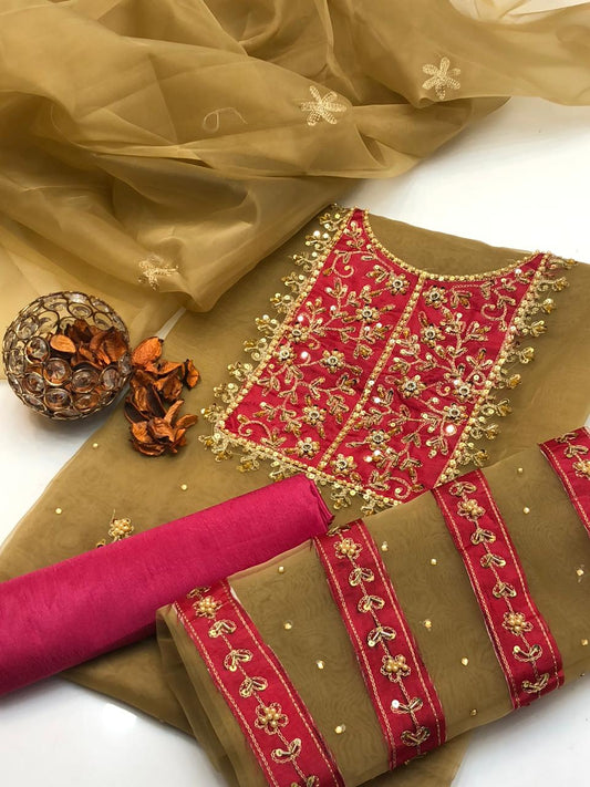 Stylish Organza Embroidery Dress with Dupatta 3Pcs Dress