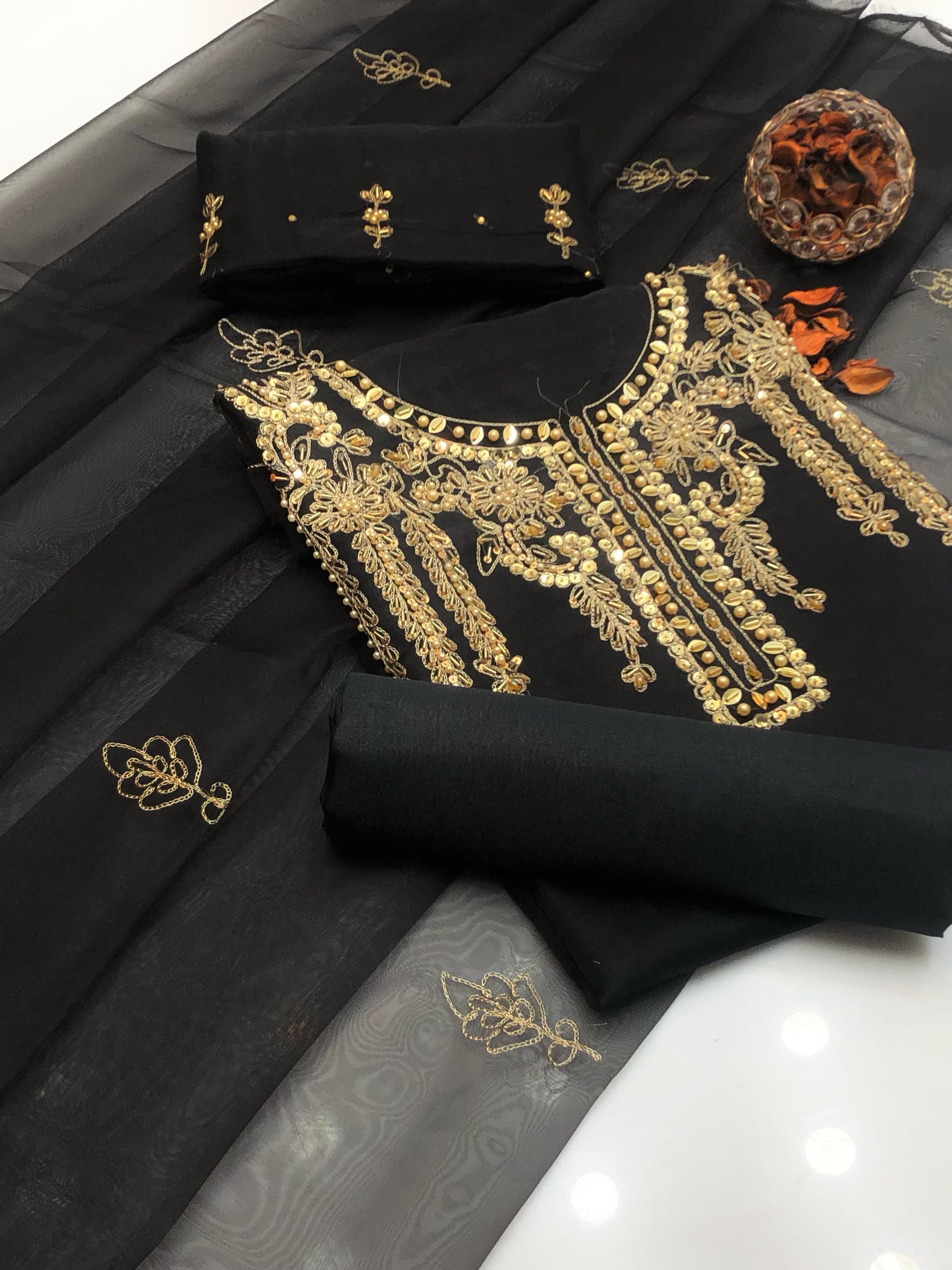 Luminara Organza Shirt with Embroidered Dupatta & Silk Trouser 3Pcs Dress
