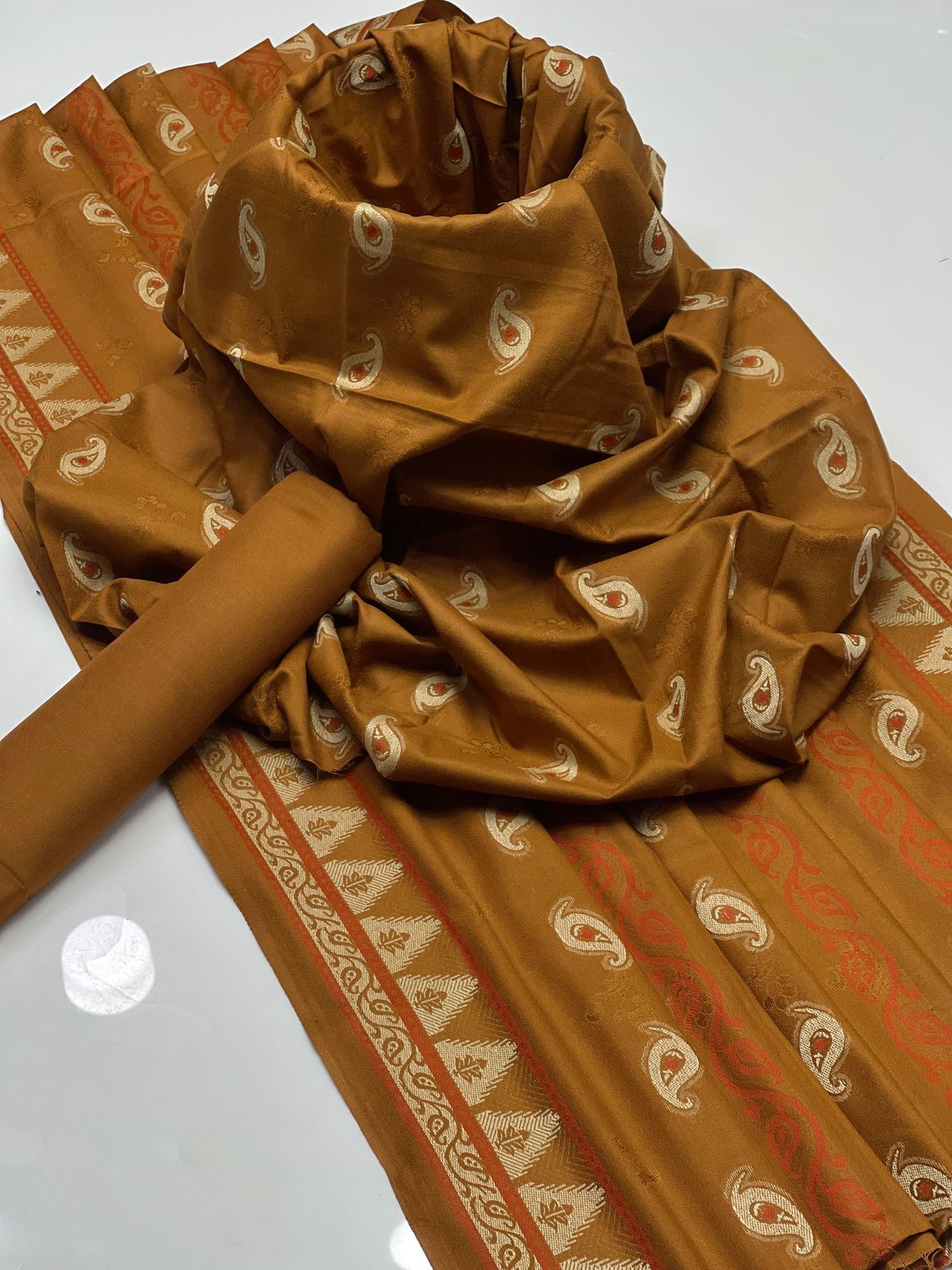 Dhanak Marina Jacquard Shirt & Shawl with Plain Trouser 3Pcs Dress
