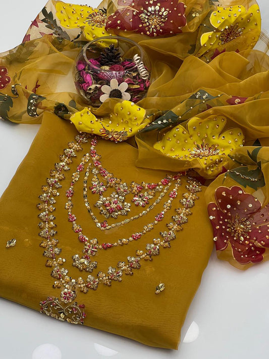 Sweet Organza Handwork Zarri Beads Work 2Pcs Dress