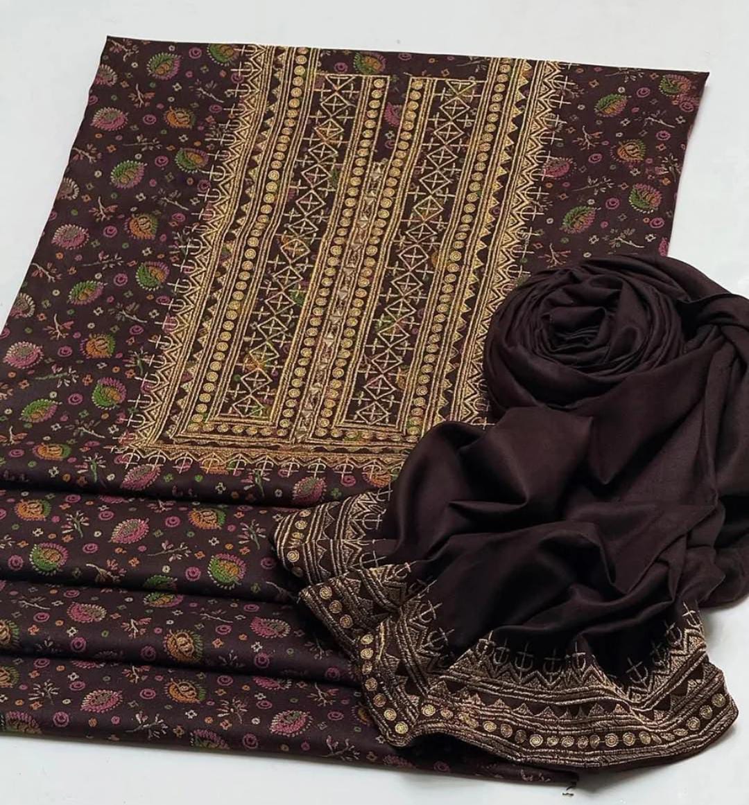 Dhanak Embroidered & Printed 2Pcs  Dress