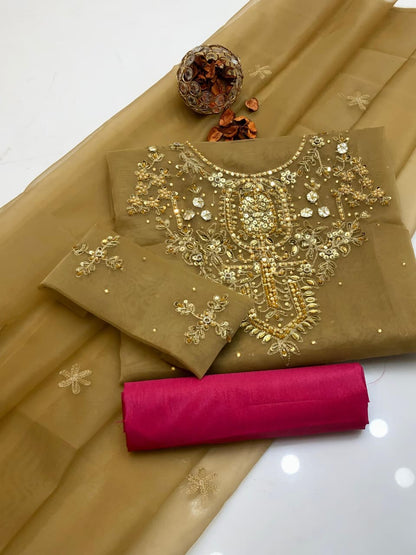Golden Charm Organza Handwork Embroidered 3Pcs Dress