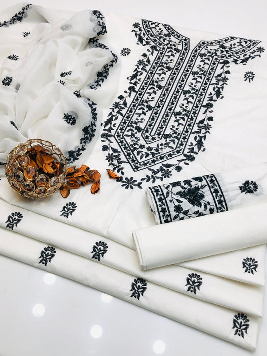 Attractive Lawn Cotton Shirt with Handmade Style Dupatta 3Pcs Dress