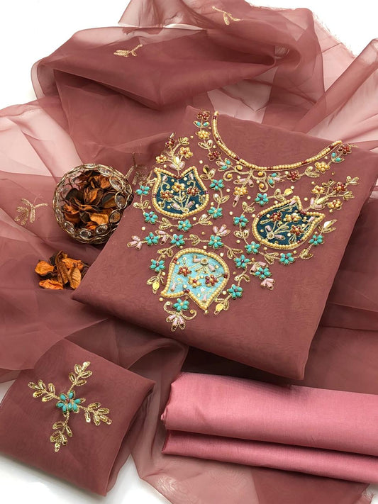 Sublime Organza Leaf Work and Embroidered Dupata 3Pcs Dress