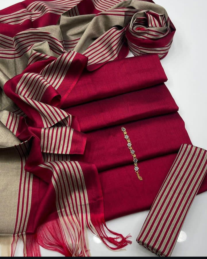 Elite Winter Sussi Shirt with Jacquard Zari Shawl 3Pcs Dress
