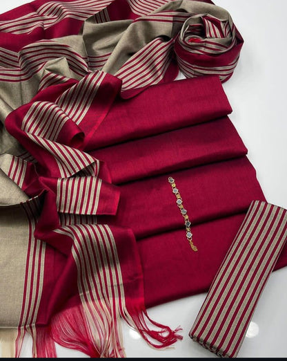 Elite Winter Sussi Shirt with Jacquard Zari Shawl 3Pcs Dress