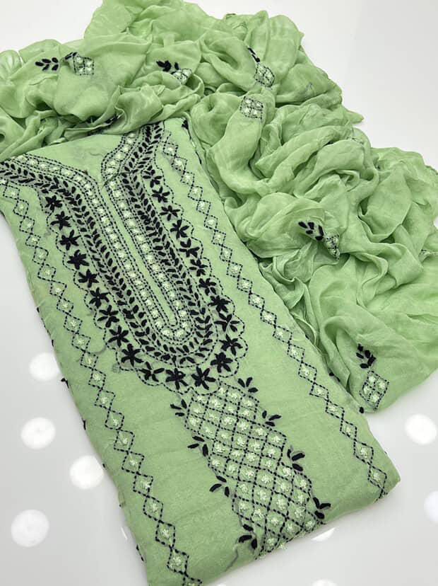 Luxe Chiffon Handmade Makri Tanka Jaal Work 2Pcs Dress