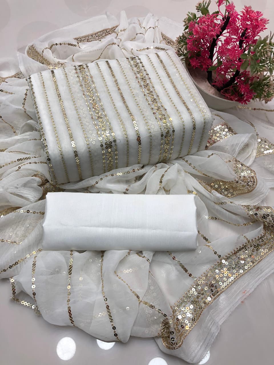 Chiffon Heavy Embroidered Double-Sided Border 3Pcs Dress
