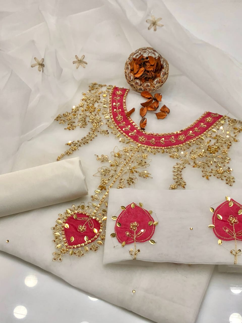 Radiantique Organza Shirt with Embroidered Dupatta & Silk Trouser 3Pcs Dress