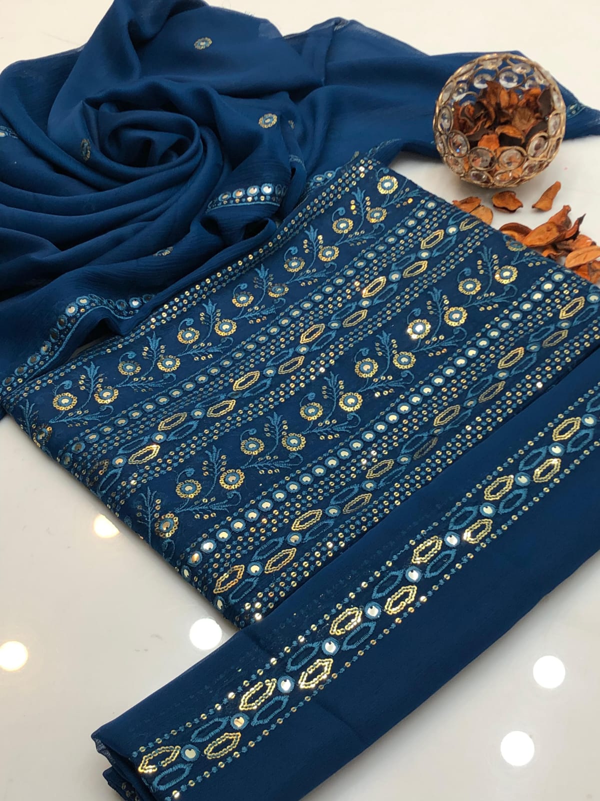Elegant Bamber 9MM & Chicken Kari Embroidered 2Pcs Dress