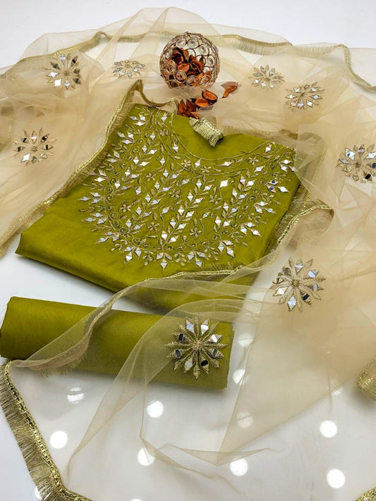 Velina Kataan Silk Mirror Work 3Pcs Dress