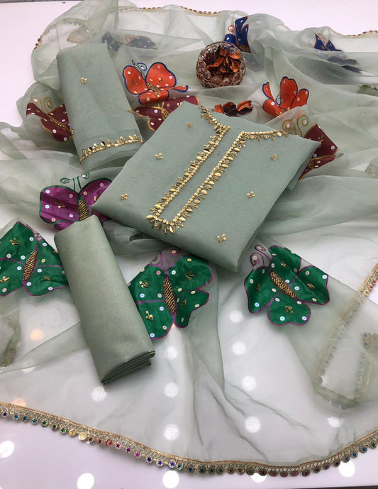 Ornaya Organza Hand Beads & Painted Dupatta 3Pcs Dress