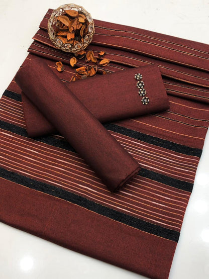 Multani Khaadi Sussi With Jacquard Velvet Border Shawl 3Pcs Dress