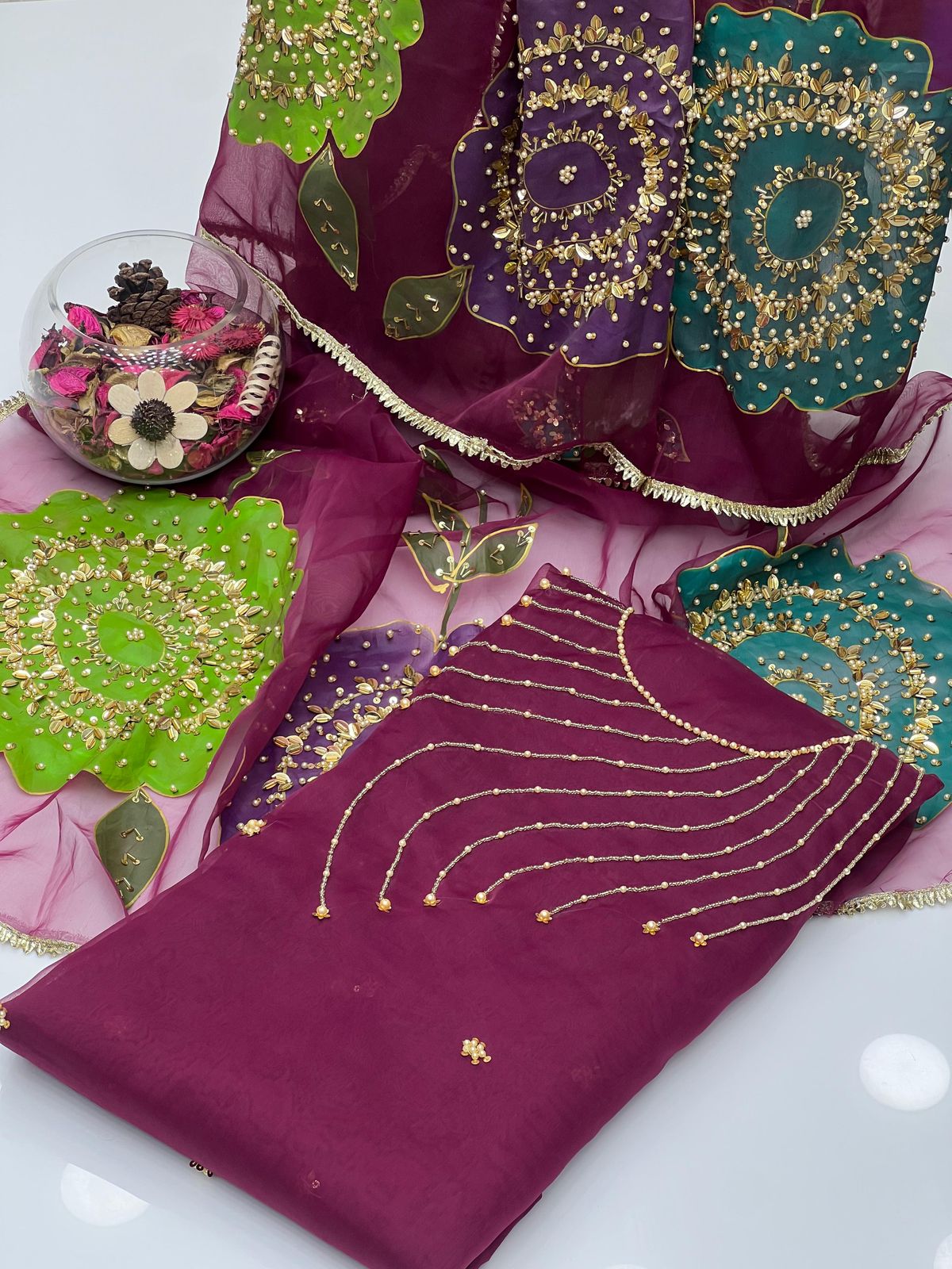 Organza Handwork & Zari Beads with Heavy Bunch Dupatta 2Pcs Dress