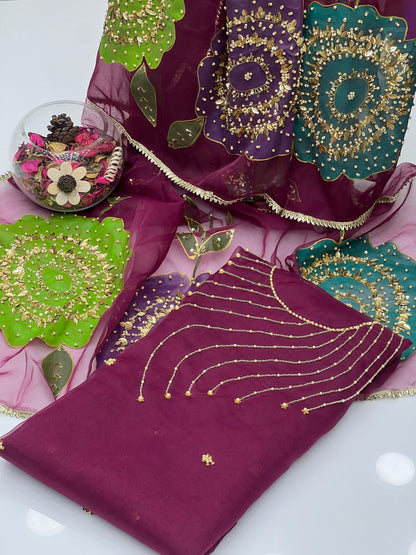Organza Handwork & Zari Beads with Heavy Bunch Dupatta 2Pcs Dress