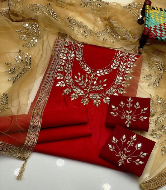 Zerina Kataan Silk Mirror Embroidered Suit 3Pcs Dress