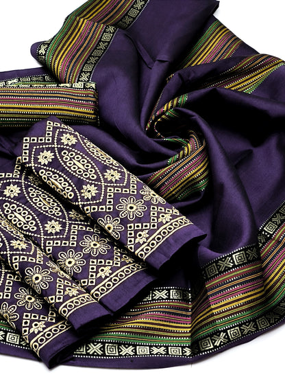 Graceful Sussi Embroidered Shirt with Multicolor Shawl 3Pcs Dress