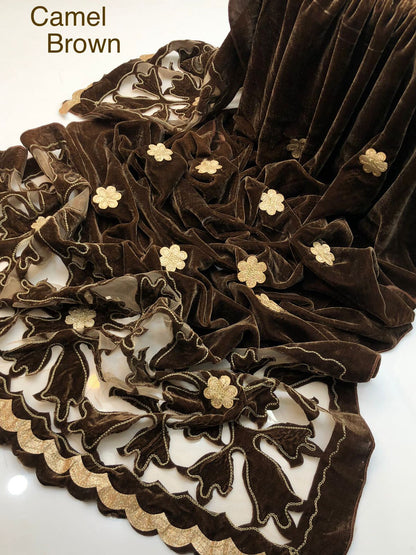 Micro Velvet Laser Cut & Embroidered Winter Shawl